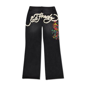 Black Ed Hardy Dragon Low Waist Baggy Jean | NBAGVYI-01