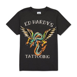 Black Ed Hardy Rhinestone Dragon Wings | YSWBINO-63