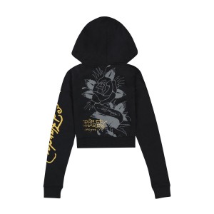 Black Ed Hardy Swallow Cropped Hoodie | QXADJYP-08