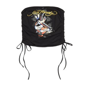 Black Ed Hardy Swallow Gathered Tube Top | NWQECVB-32