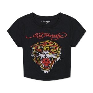 Black Ed Hardy Tiger Head Baby Tee | WTLRJAN-18