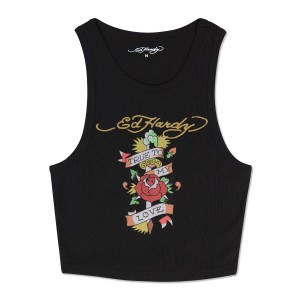 Black Ed Hardy True Love Rib Knit Tank | GDXOFRP-01