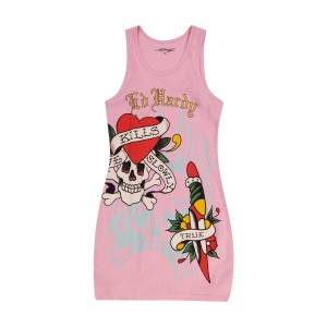 Bubblegum Ed Hardy Retro Flash Rib Tank Dress | BKUIGEW-31