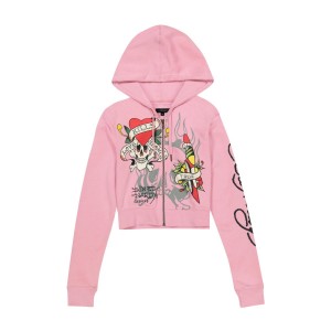 Bubblegum Ed Hardy Tiger Dagger Zip Front Hoodie | XOHZEBU-35