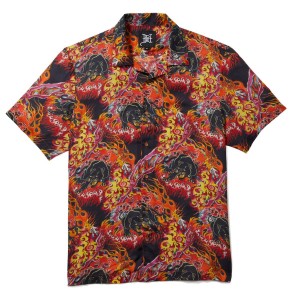 Fire Panther Ed Hardy Printed Camp Ss Shirt | OEDWQNY-71