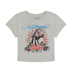 Grey Ed Hardy Panther Rose Baby Tee | DJUNETV-48