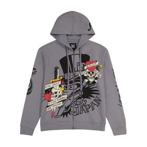 Light Grey Ed Hardy LKS Skull Hoodie | AVFHCPR-38