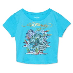 Light Turquoise Ed Hardy Floral Tiger Baby Tee | GCRBVYM-51