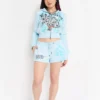 Blue Leopard Y2K Rhinestone Fleece Shorts Blue Leopard Y2K Rhinestone Fleece Shorts