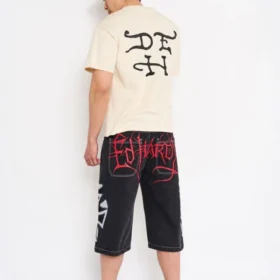 Crosses Rhinestone Mens Long Denim Shorts
