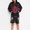 Skull Hearts Rhinestone Fleece Shorts Skull Hearts Rhinestone Fleece Shorts